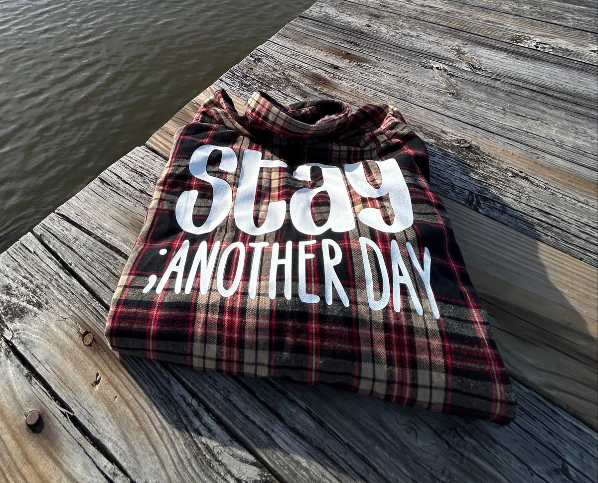 Stay ; ANOTHER DAY Flannel in Charcoal, Beige, and Crimson