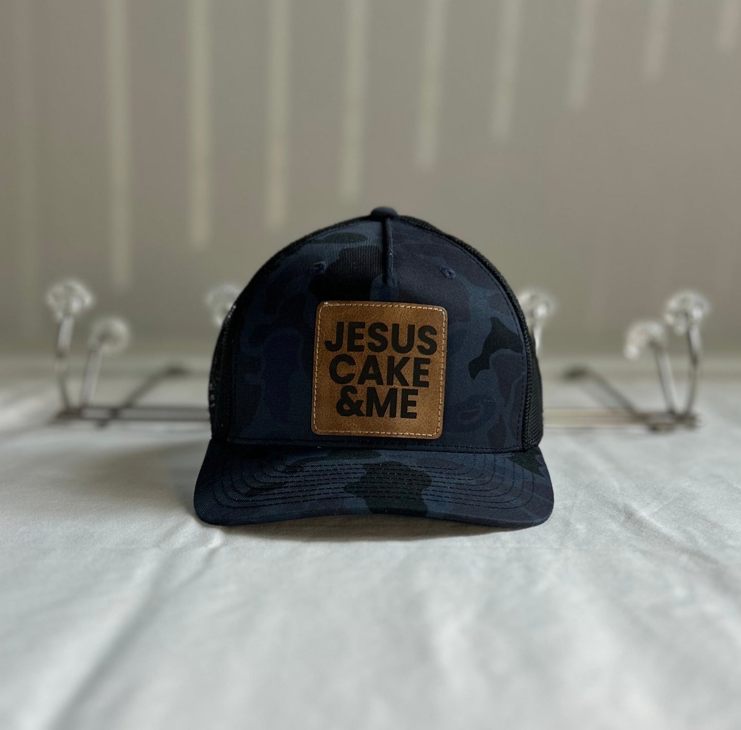 JCM Leatherette Patch on Navy Camo
