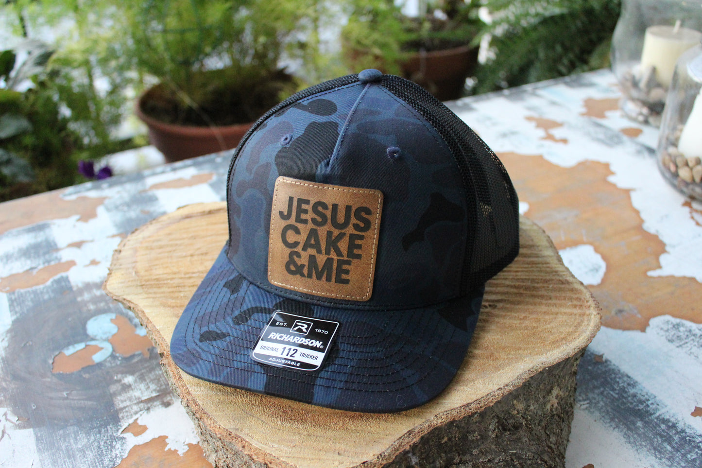 JCM Leatherette Patch on Navy Camo