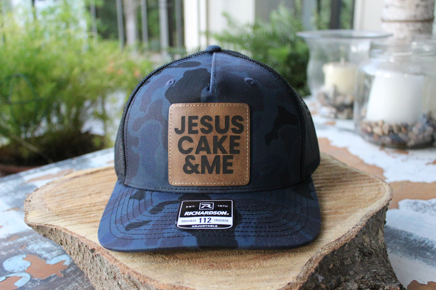 JCM Leatherette Patch on Navy Camo