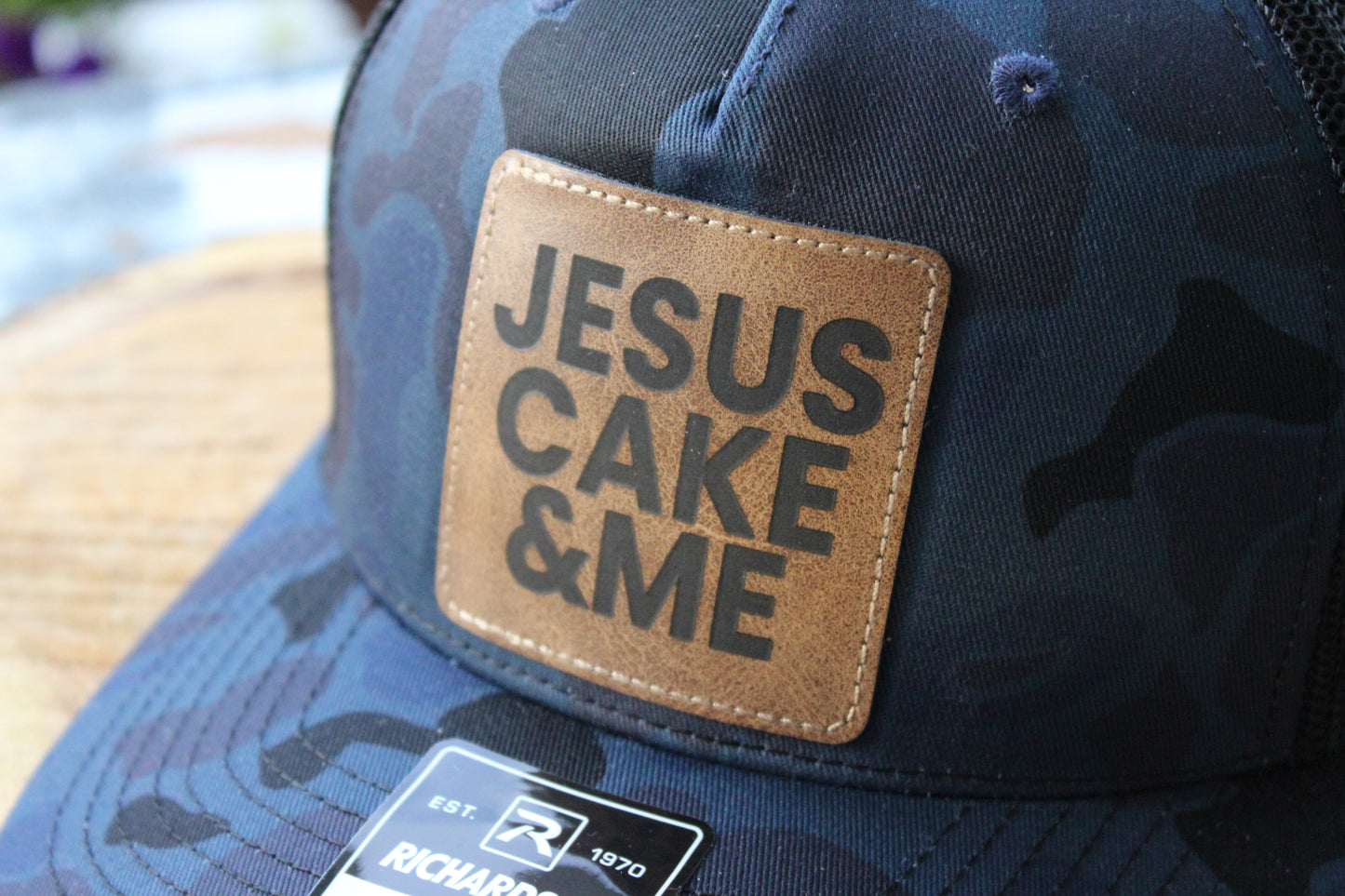 JCM Leatherette Patch on Navy Camo
