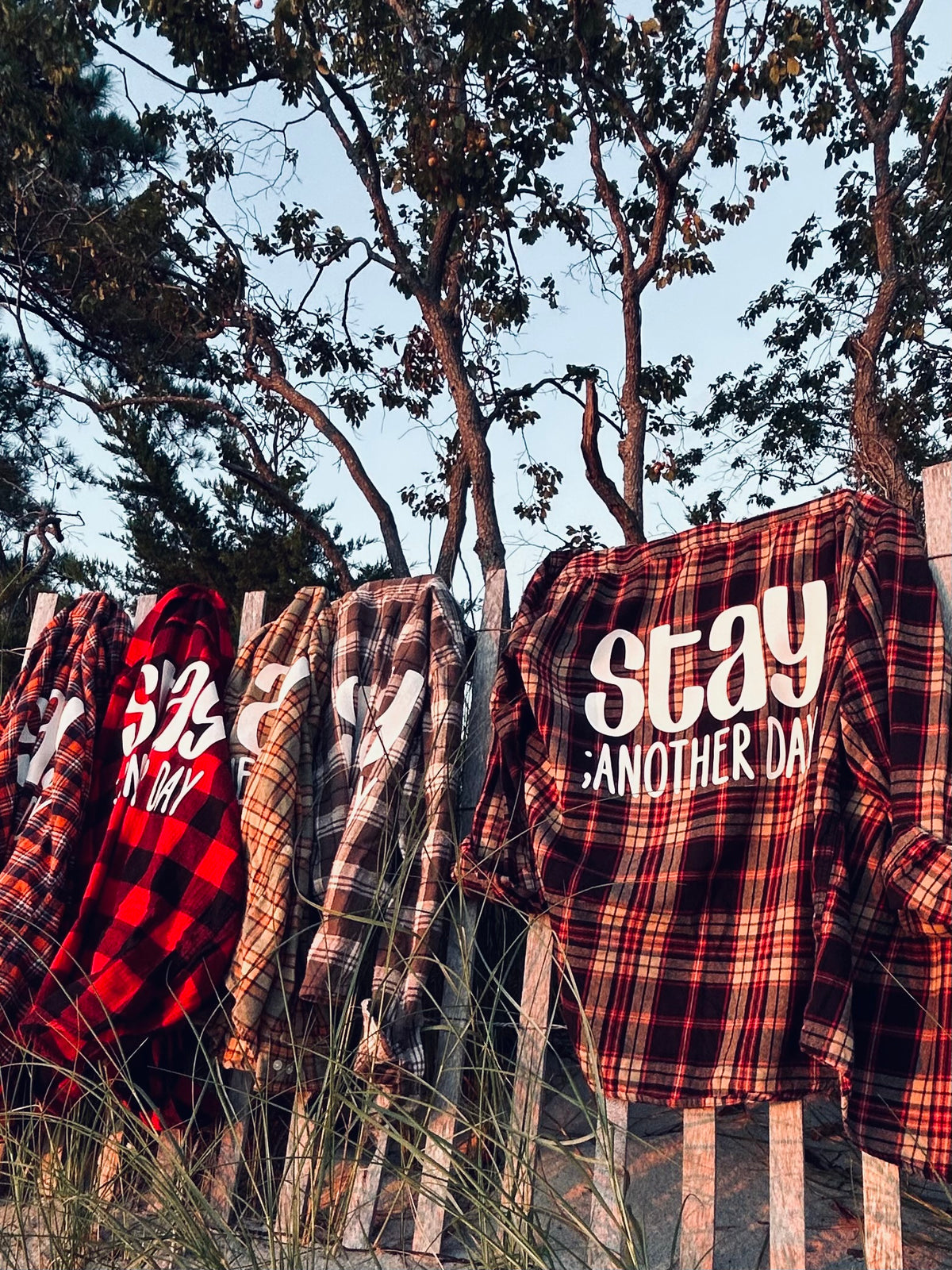 Stay ; ANOTHER DAY Flannel in Charcoal, Beige, and Crimson