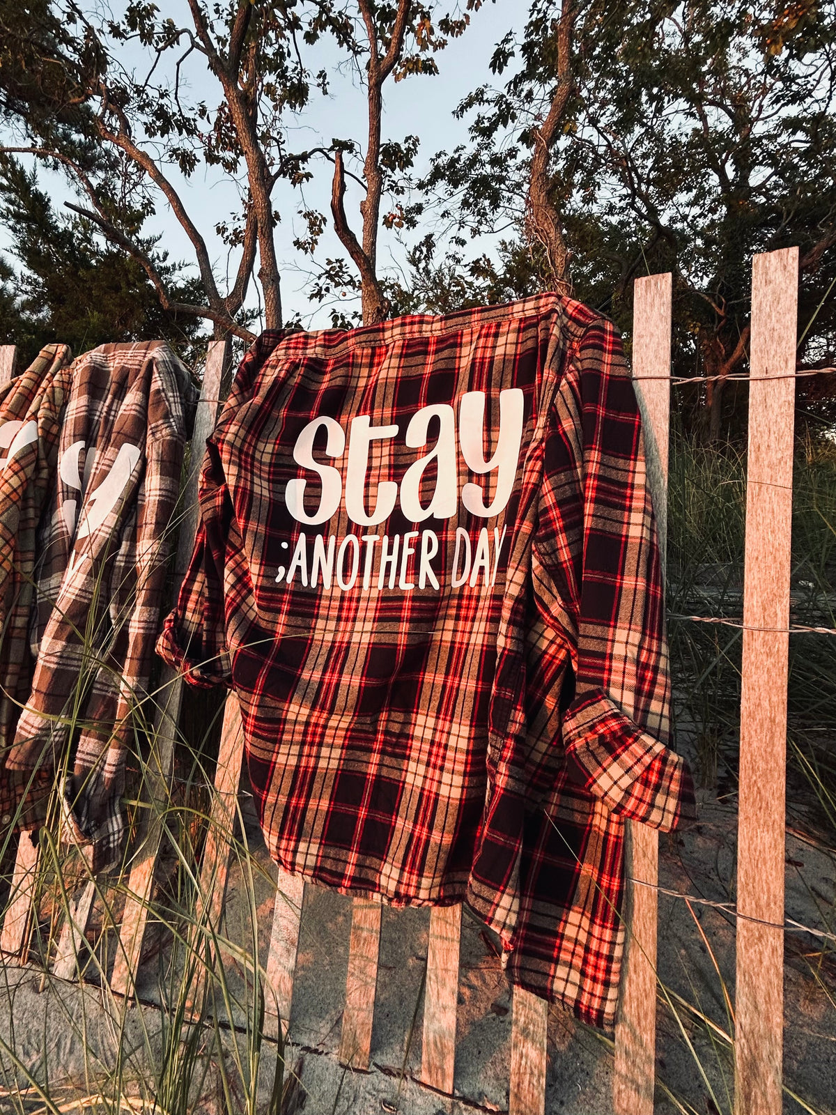 Stay ; ANOTHER DAY Flannel in Charcoal, Beige, and Crimson