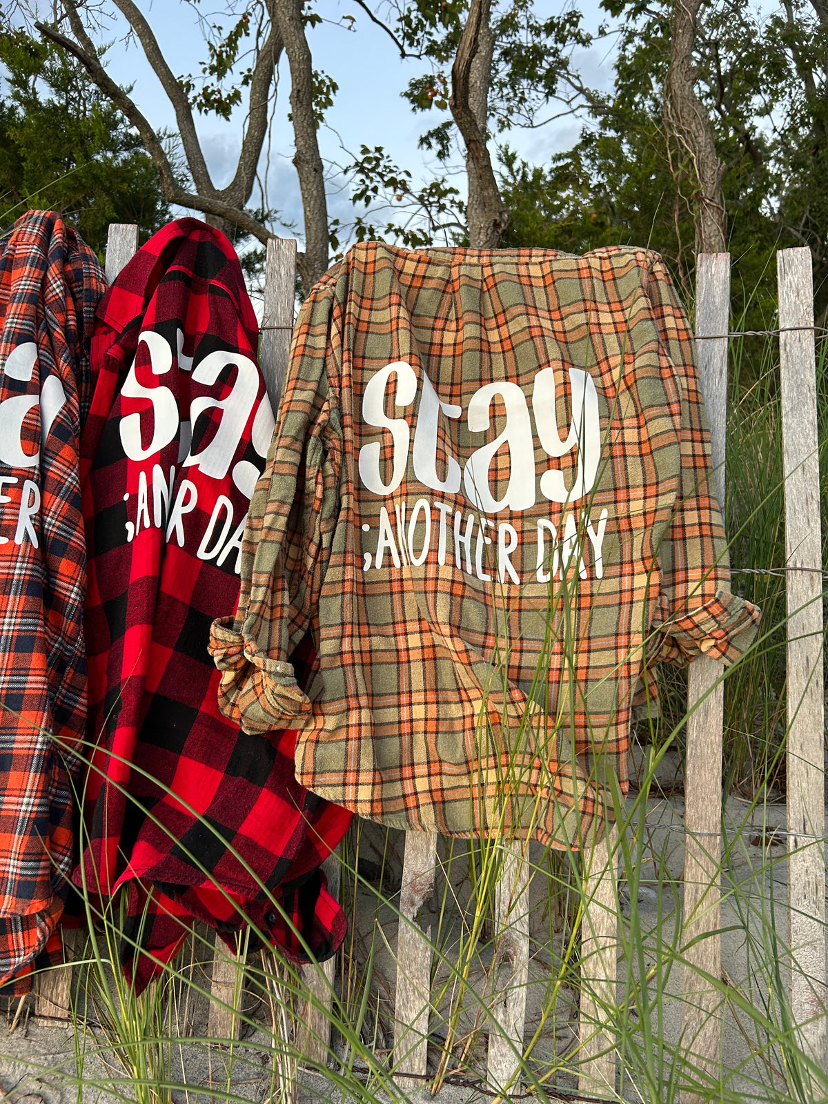 Stay ; ANOTHER DAY Flannel in Sage, Orange, & Charcoal