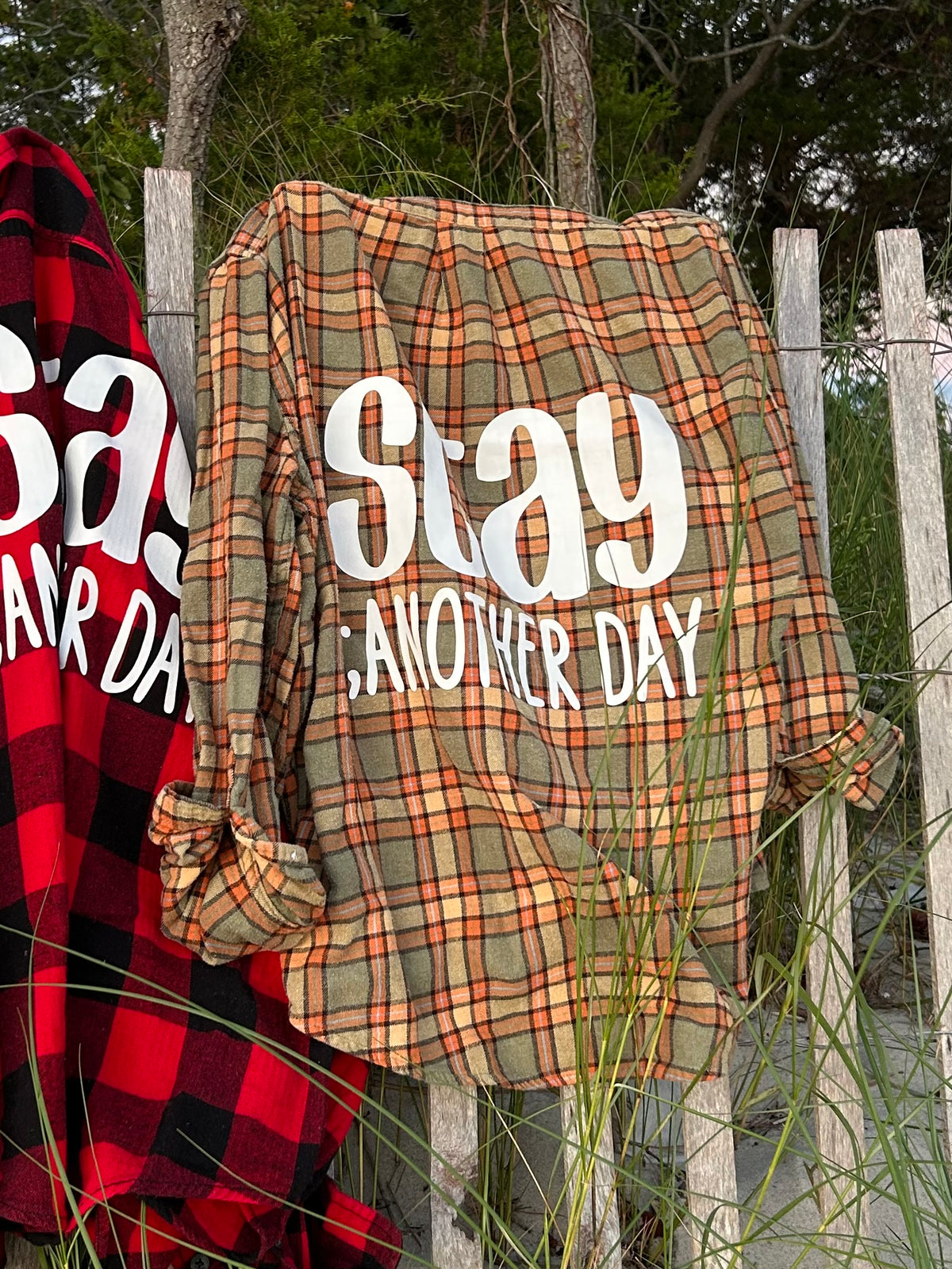 Stay ; ANOTHER DAY Flannel in Sage, Orange, & Charcoal