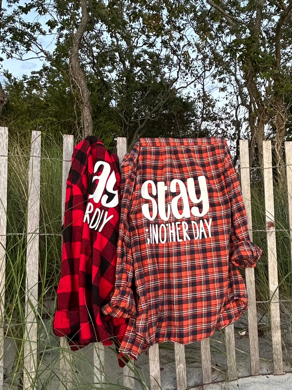 Stay ; ANOTHER DAY Flannel in Orange, Navy, and White