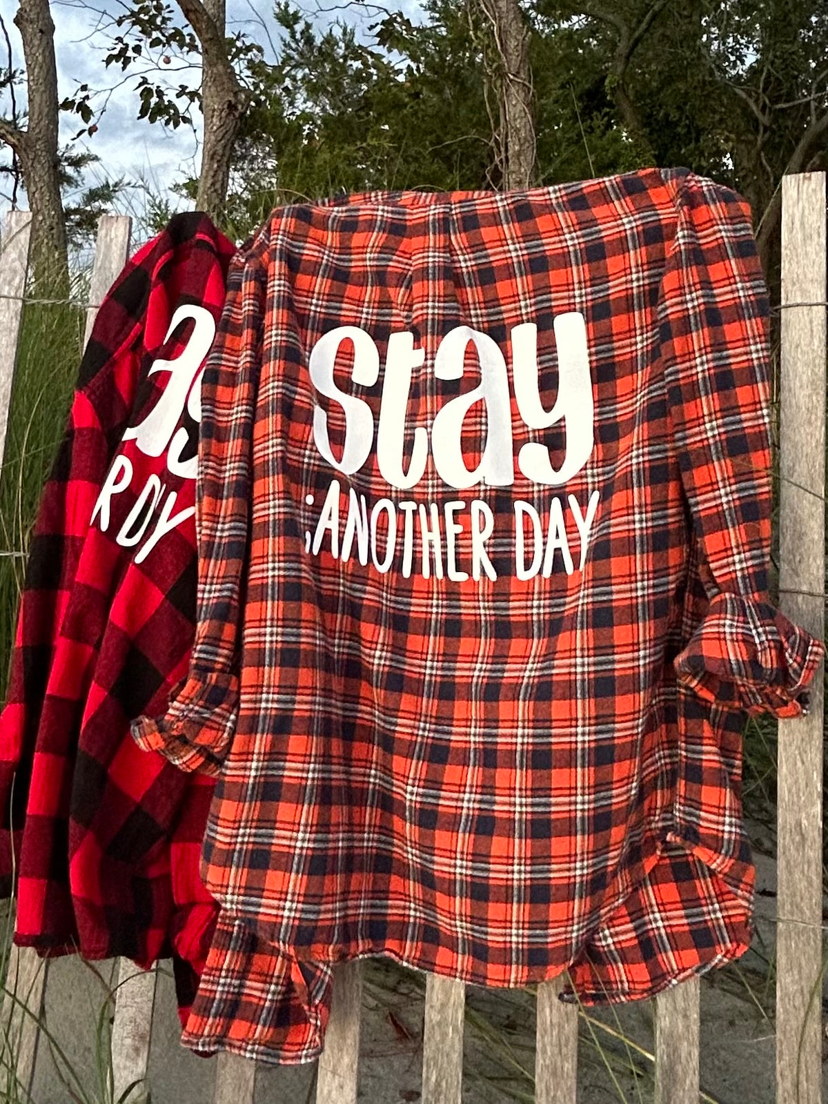 Stay ; ANOTHER DAY Flannel in Orange, Navy, and White
