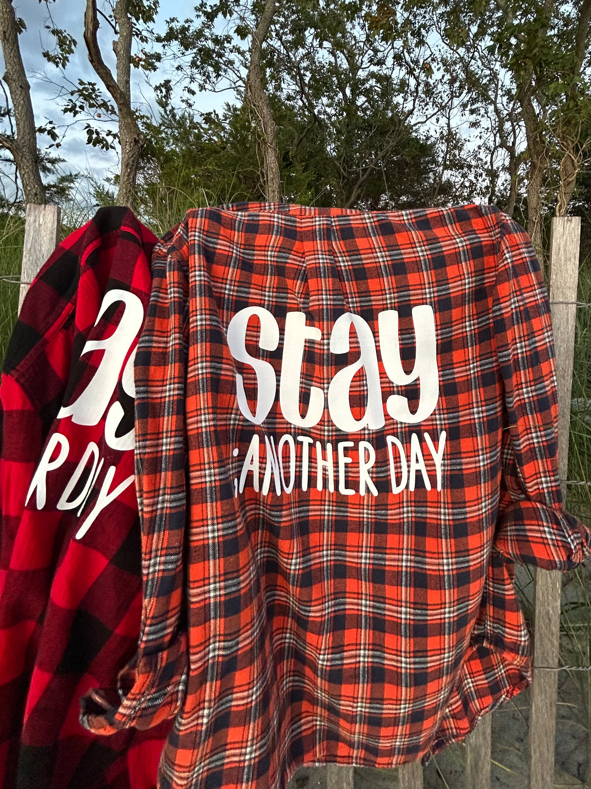 Stay ; ANOTHER DAY Flannel in Orange, Navy, and White