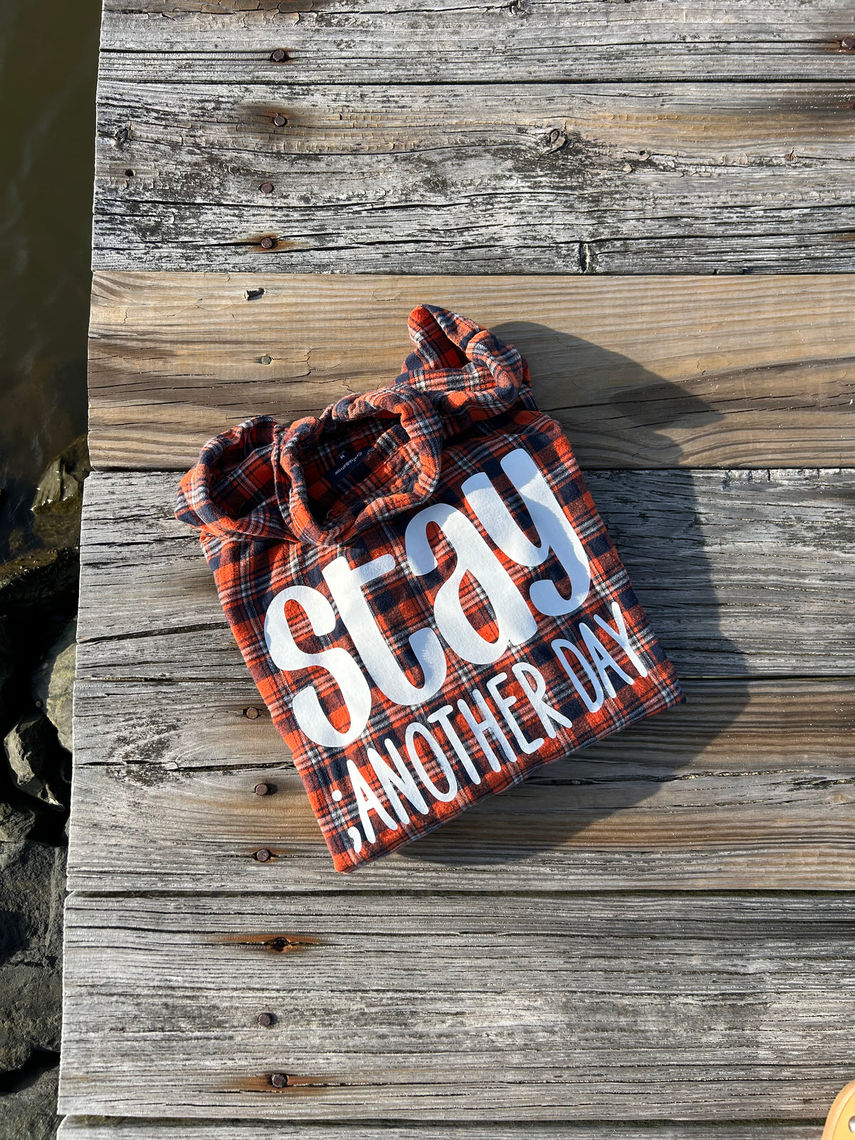 Stay ; ANOTHER DAY Flannel in Orange, Navy, and White