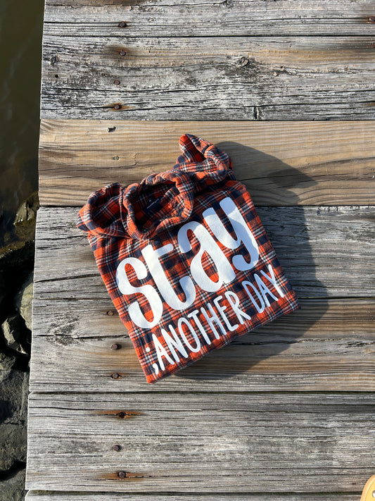 Stay ; ANOTHER DAY Flannel in Orange, Navy, and White