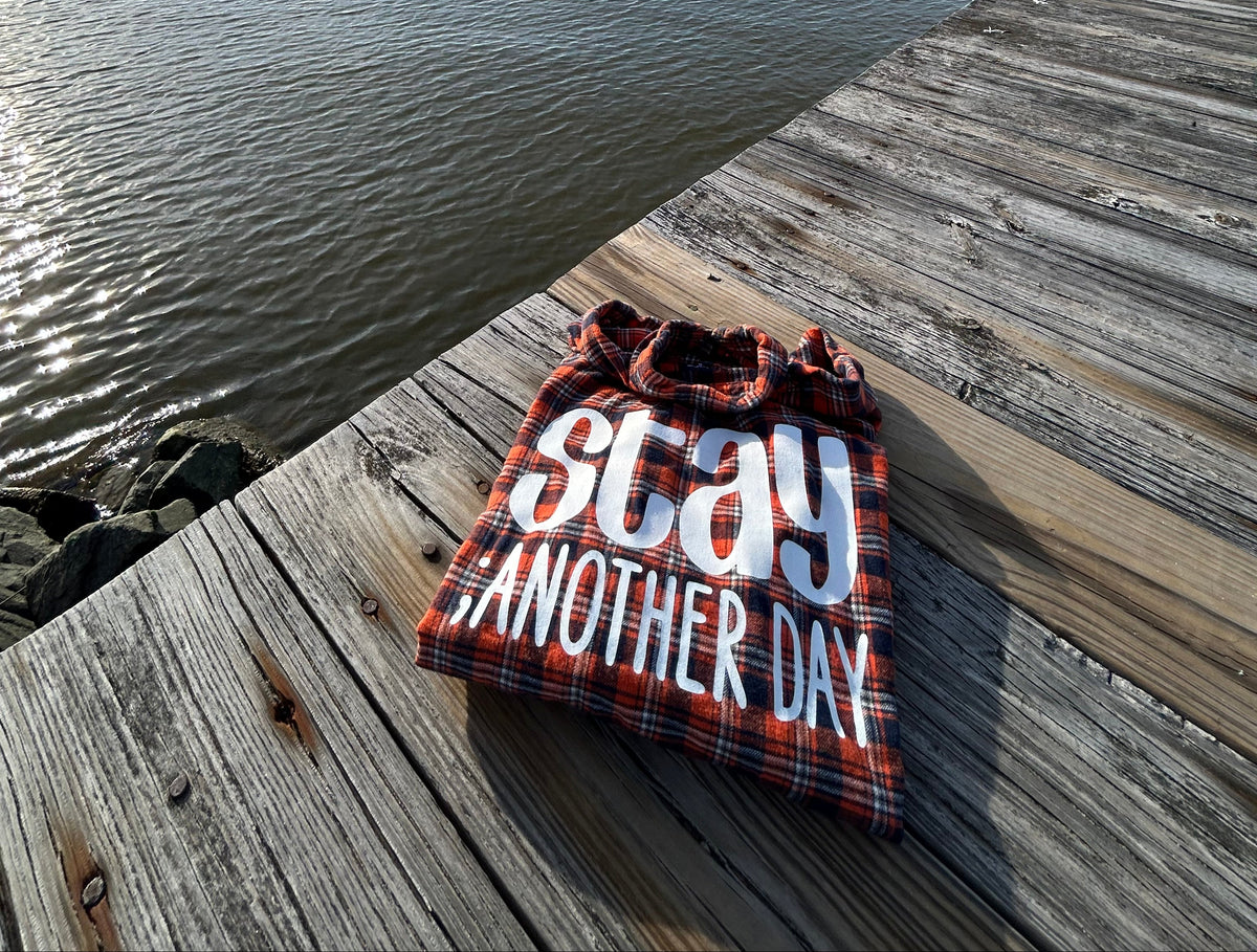Stay ; ANOTHER DAY Flannel in Orange, Navy, and White