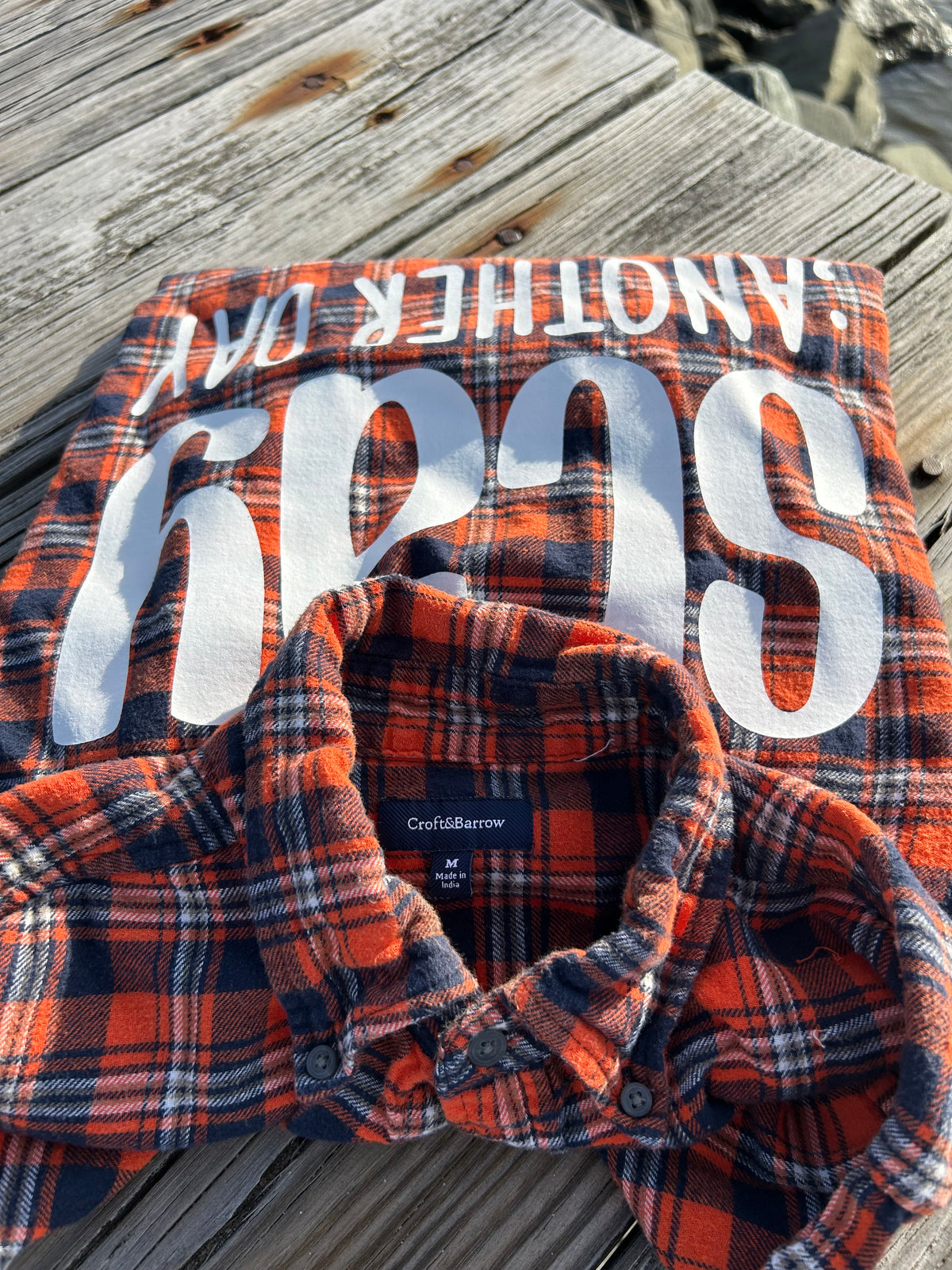Stay ; ANOTHER DAY Flannel in Orange, Navy, and White