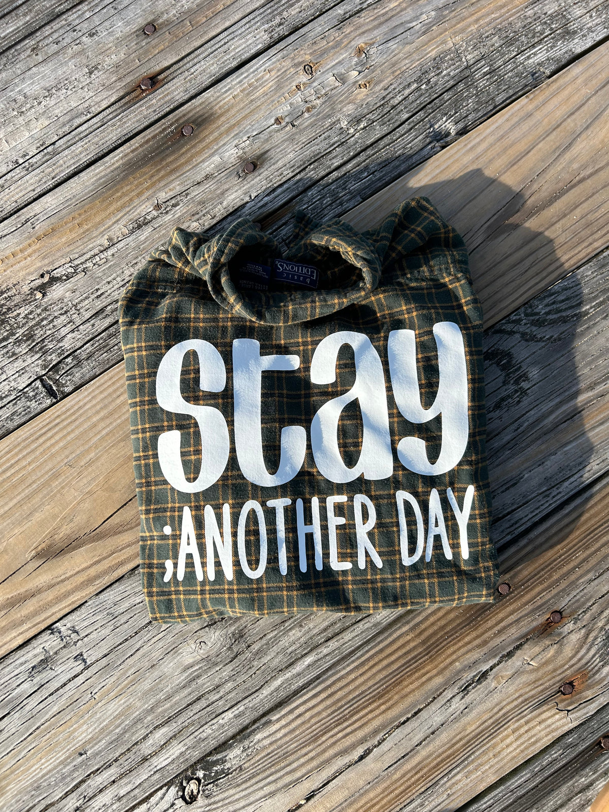 Stay ; ANOTHER DAY Flannel in Forest Green, Dark Navy, & Sunflower Yellow