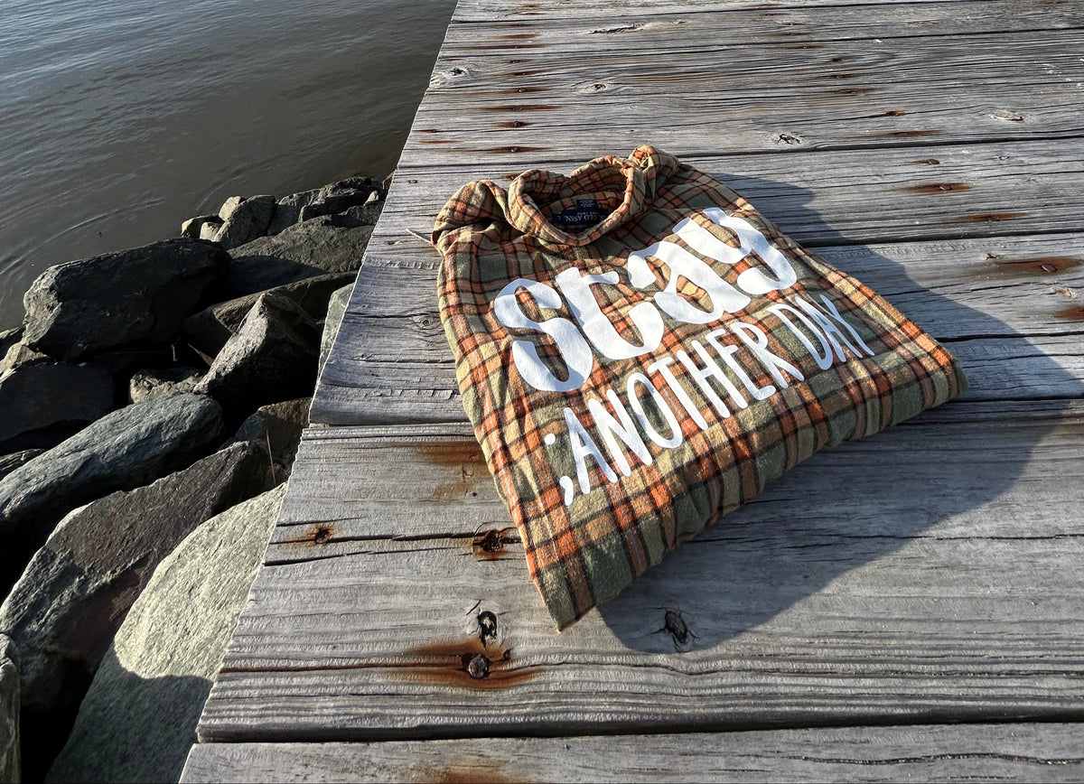 Stay ; ANOTHER DAY Flannel in Sage, Orange, & Charcoal