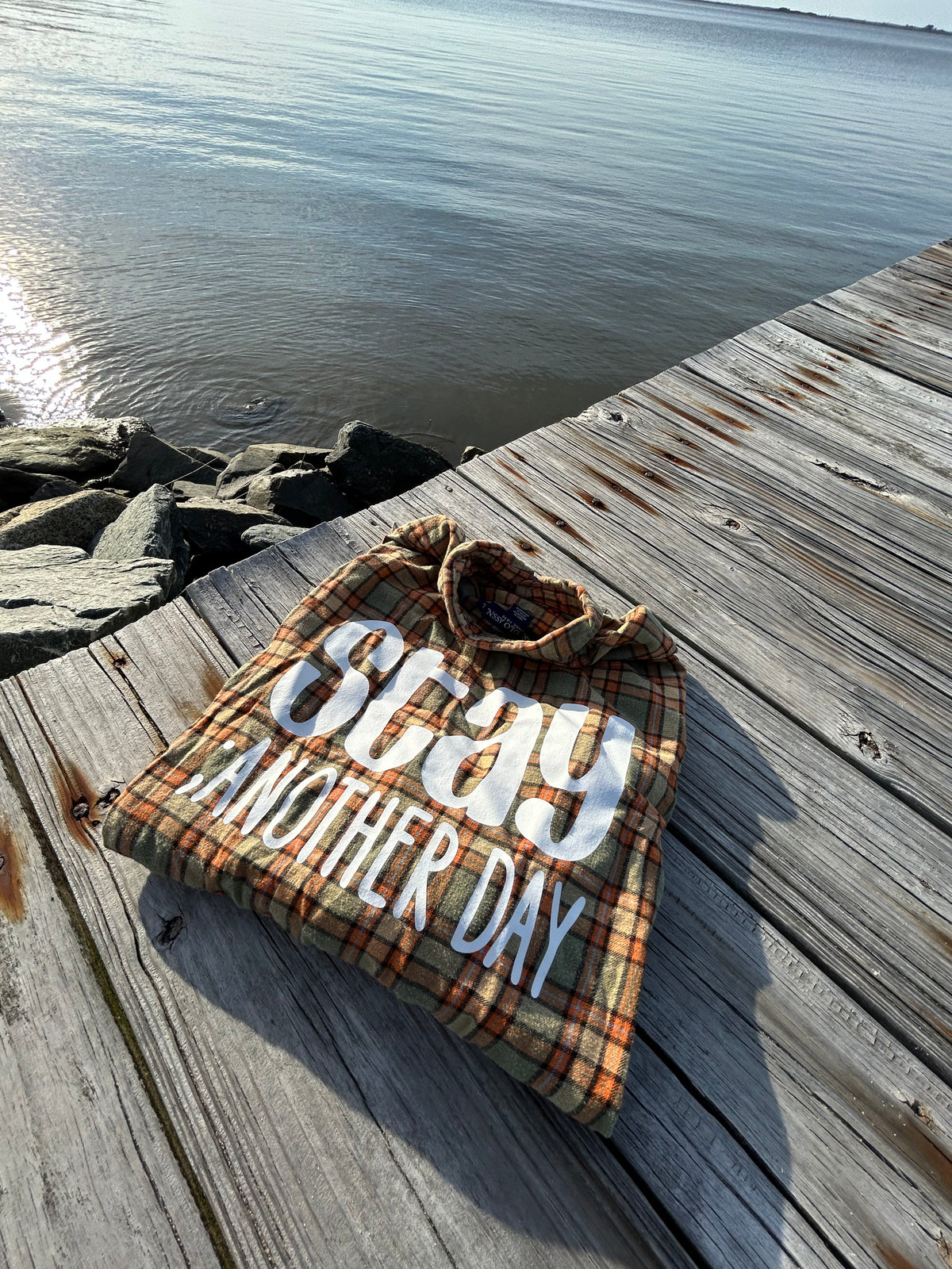 Stay ; ANOTHER DAY Flannel in Sage, Orange, & Charcoal