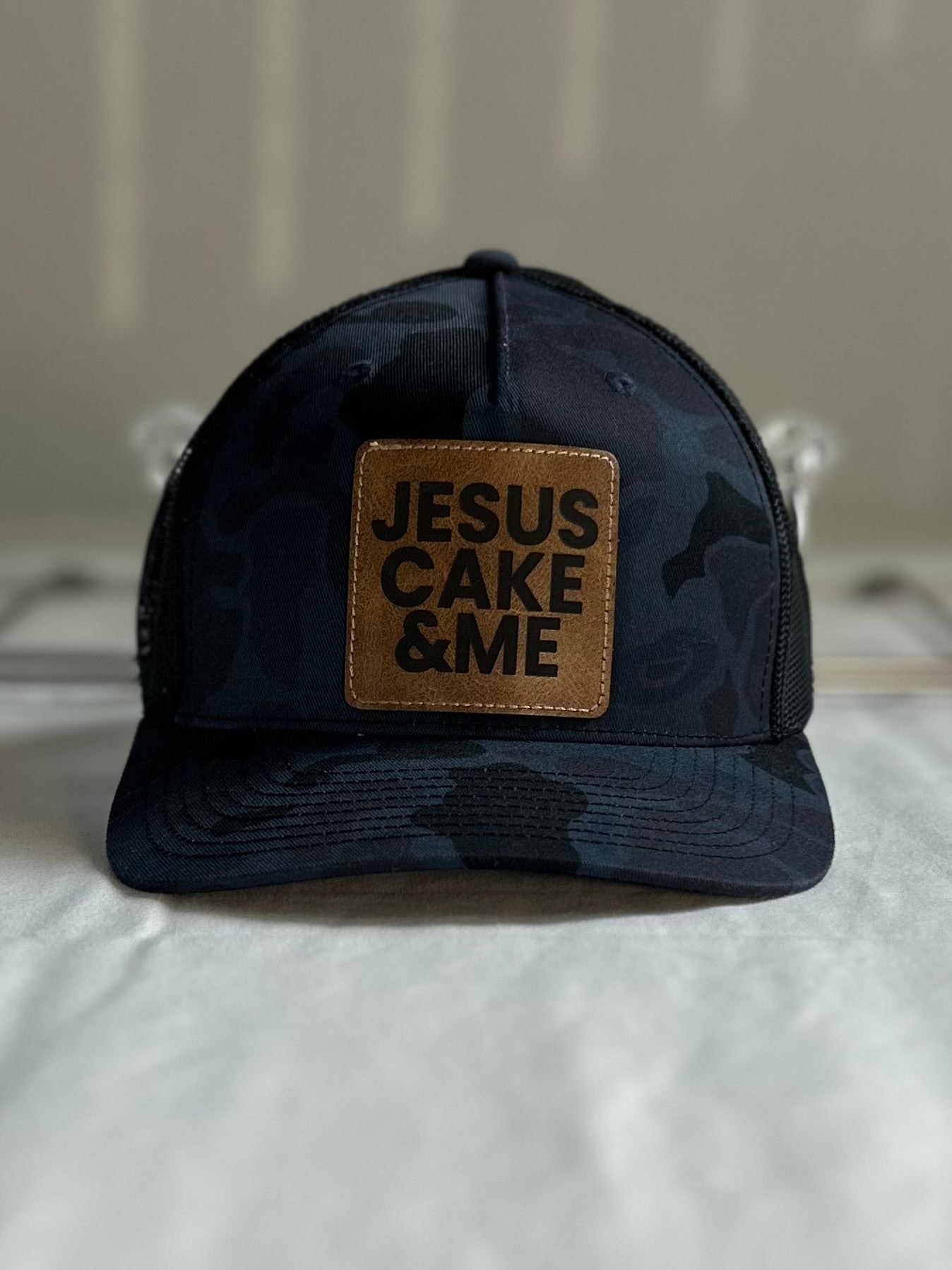 JCM Leatherette Patch on Navy Camo